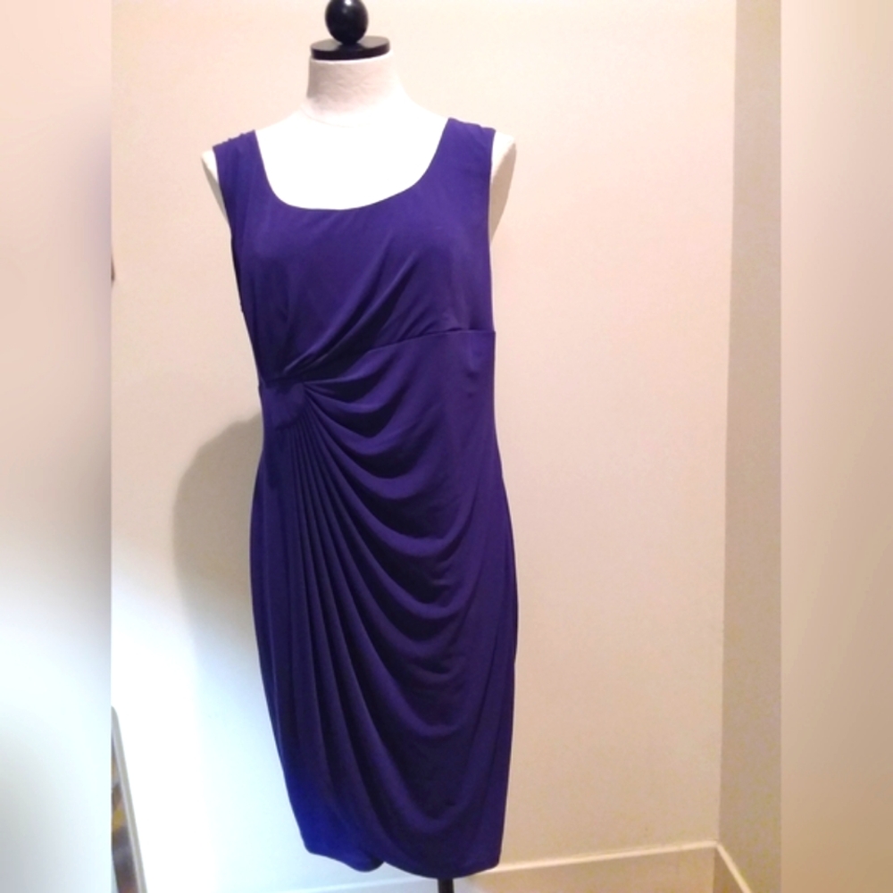 Purple Midi Sheath Dress with Slimming Pleat Detail...dress Up or Down